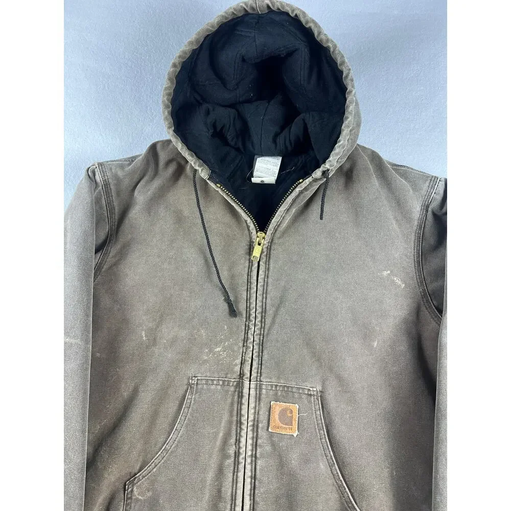 Vtg 90s Carhartt Active J06 Large Tall Regular Jacket Faded Hooded Brown Canvas
